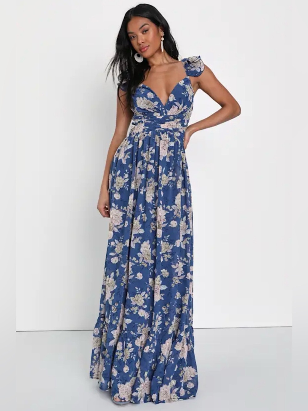 Lulus Floral Blue Maxi Dress size small